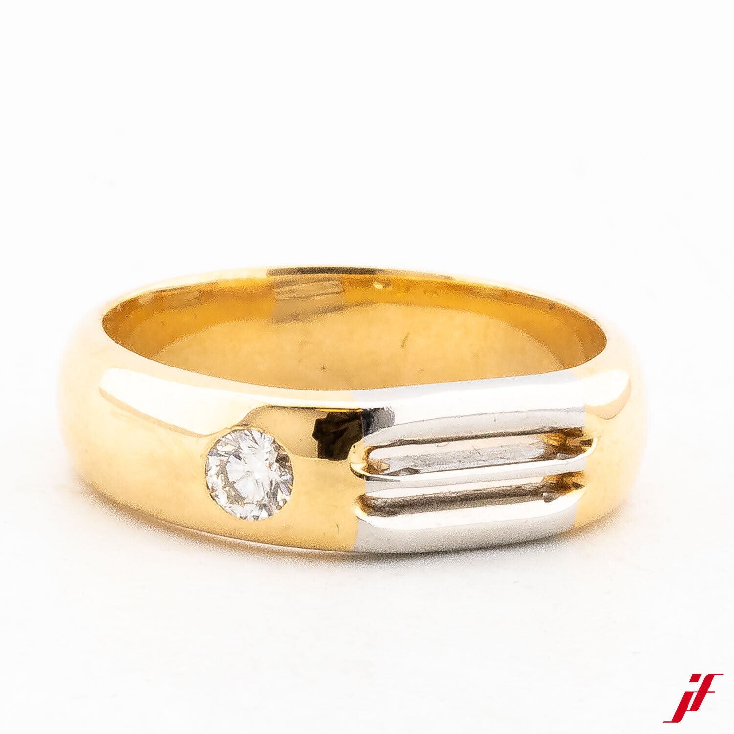 Solitärring 750/18K Gelbgold mit 950 Platin Diamant Brillant 0,13 ct Größe 50