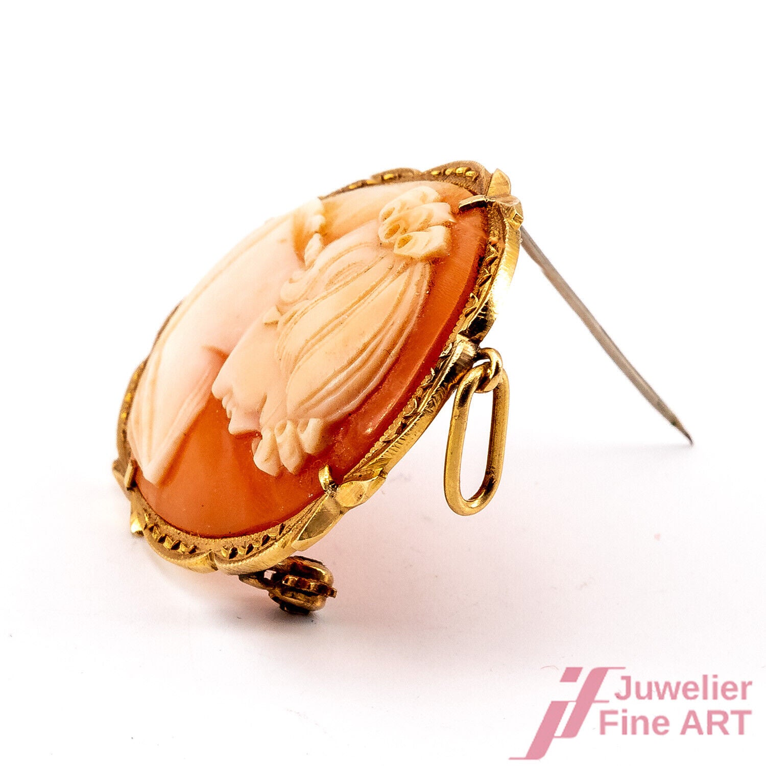 MUSCHEL-GEMME Brosche/Anhänger - 14K/585 Gelbgold *Frauenkopf* - 8,5 g