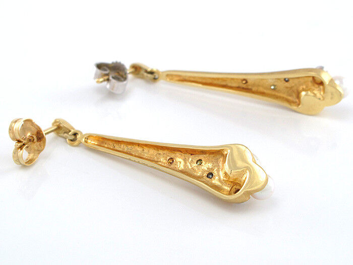 OHRSTECKER Perlen, Diamantbesatz - Fancy und Weiß in 14K/585 GG/WG - 5,6 g