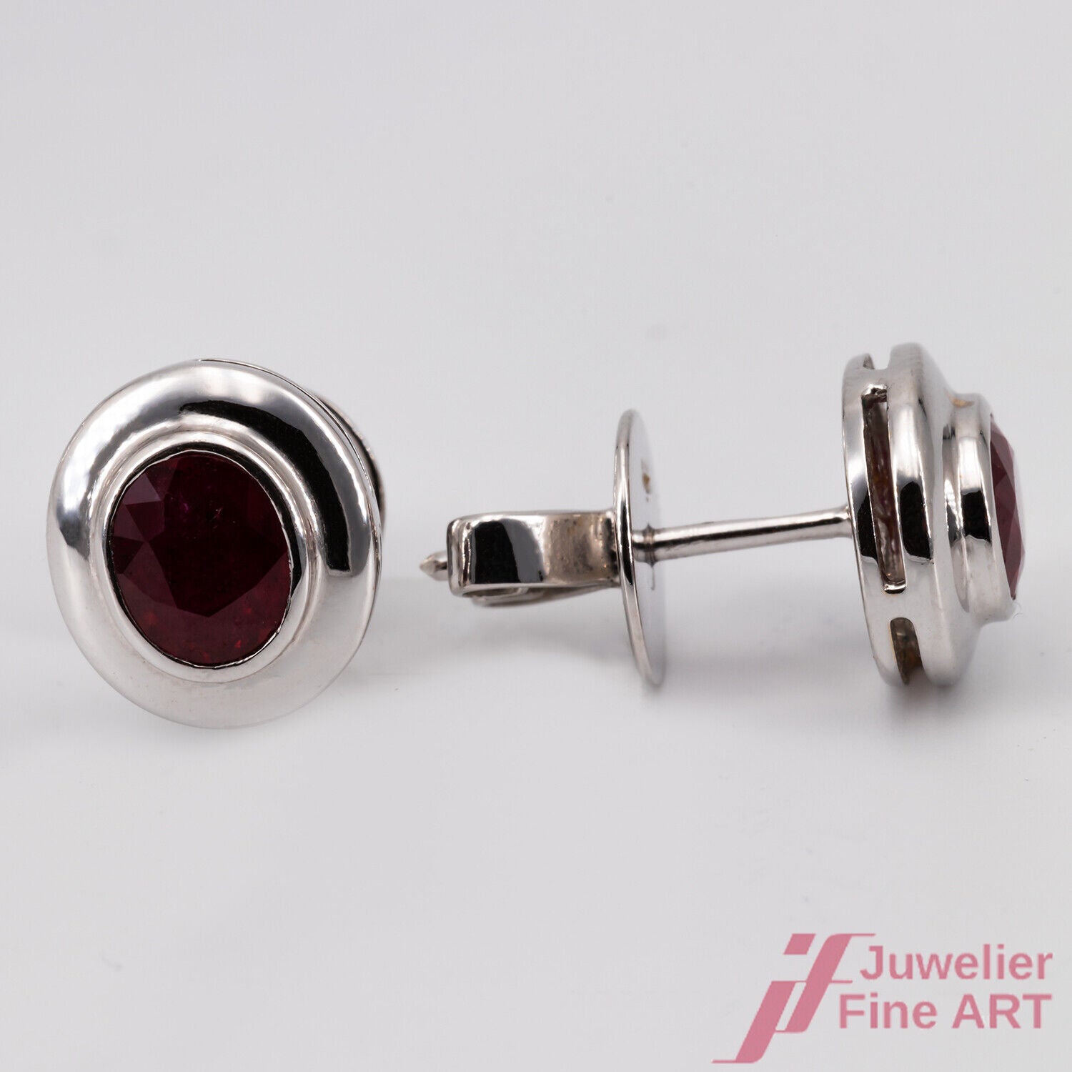 Ohrstecker - 18K/750 Weißgold - mit 2 Rubin in Ovalschliff ca. 1,2 ct - 4,9 g