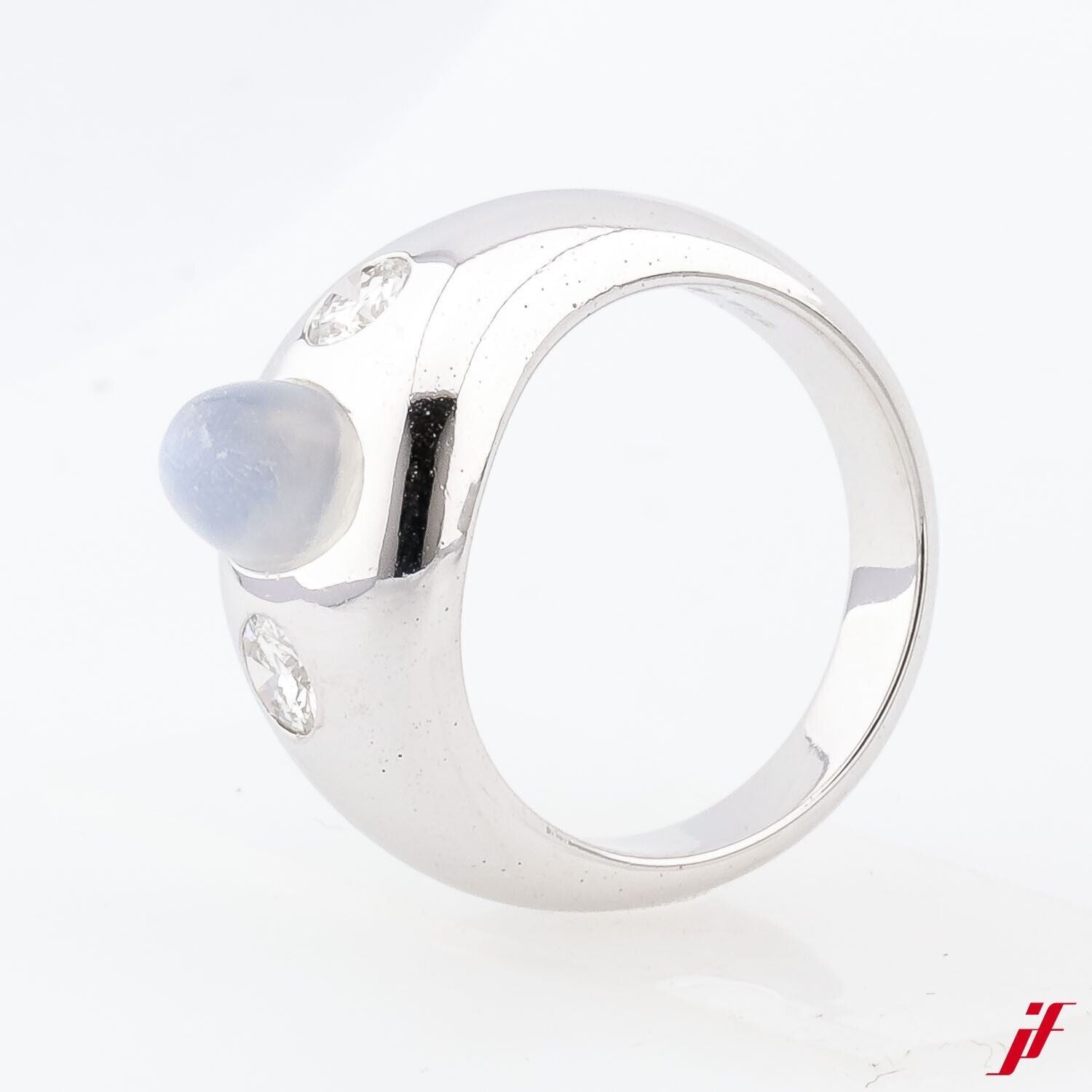 Ring 750/18K Weißgold - Mondstein + Diamanten ca. 0,5 ct TW/VVS - Gr. 59 - 17g