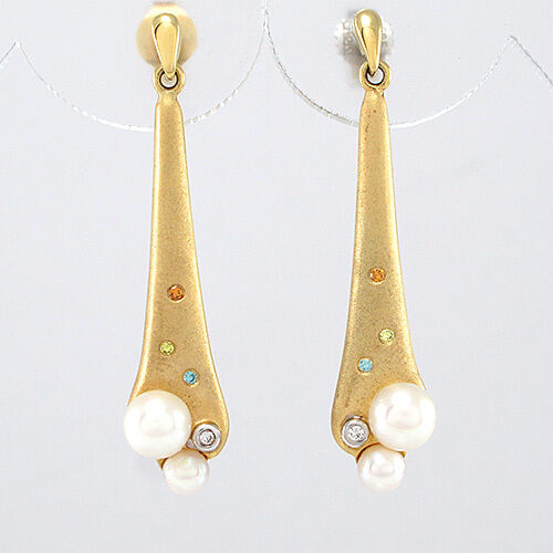 OHRSTECKER Perlen, Diamantbesatz - Fancy und Weiß in 14K/585 GG/WG - 5,6 g