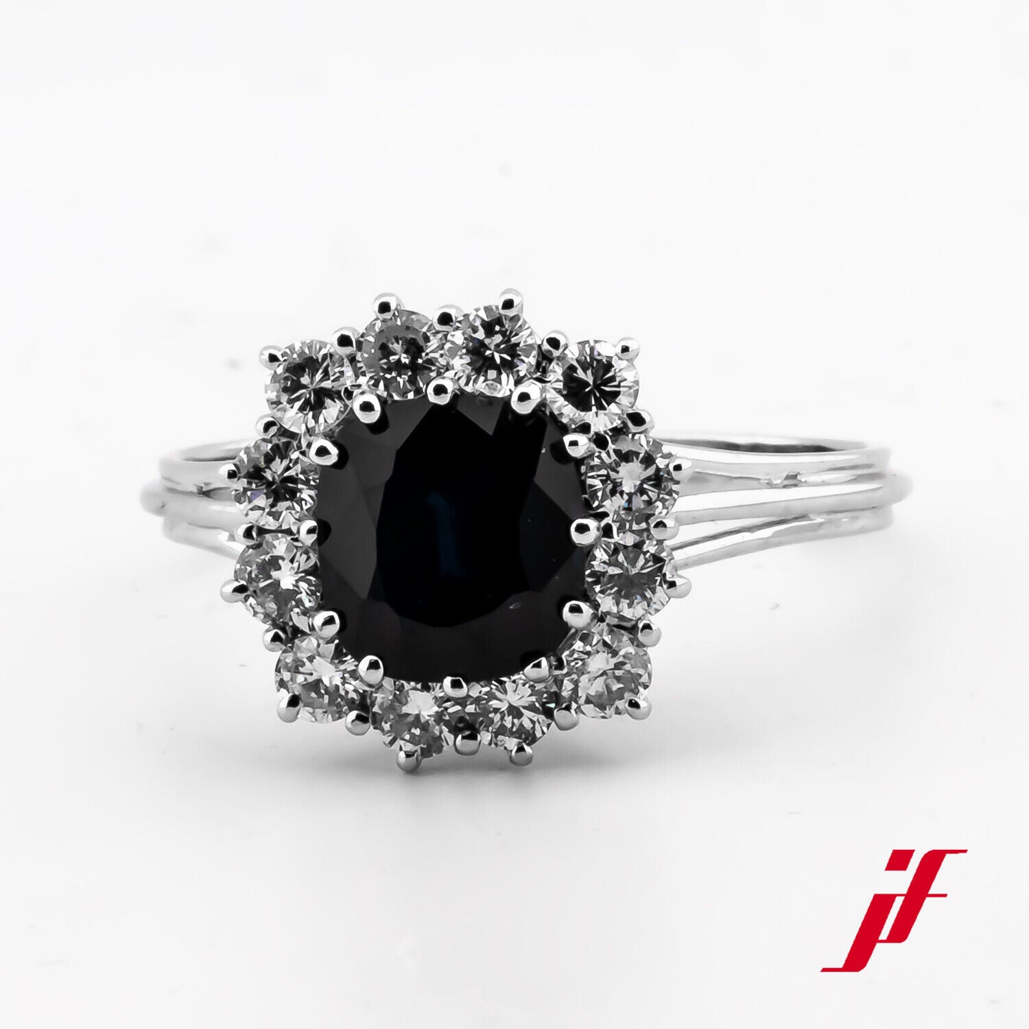 Ring 750/18K Weißgold 1 Saphir Diamanten Brillanten Größe 67 TOP