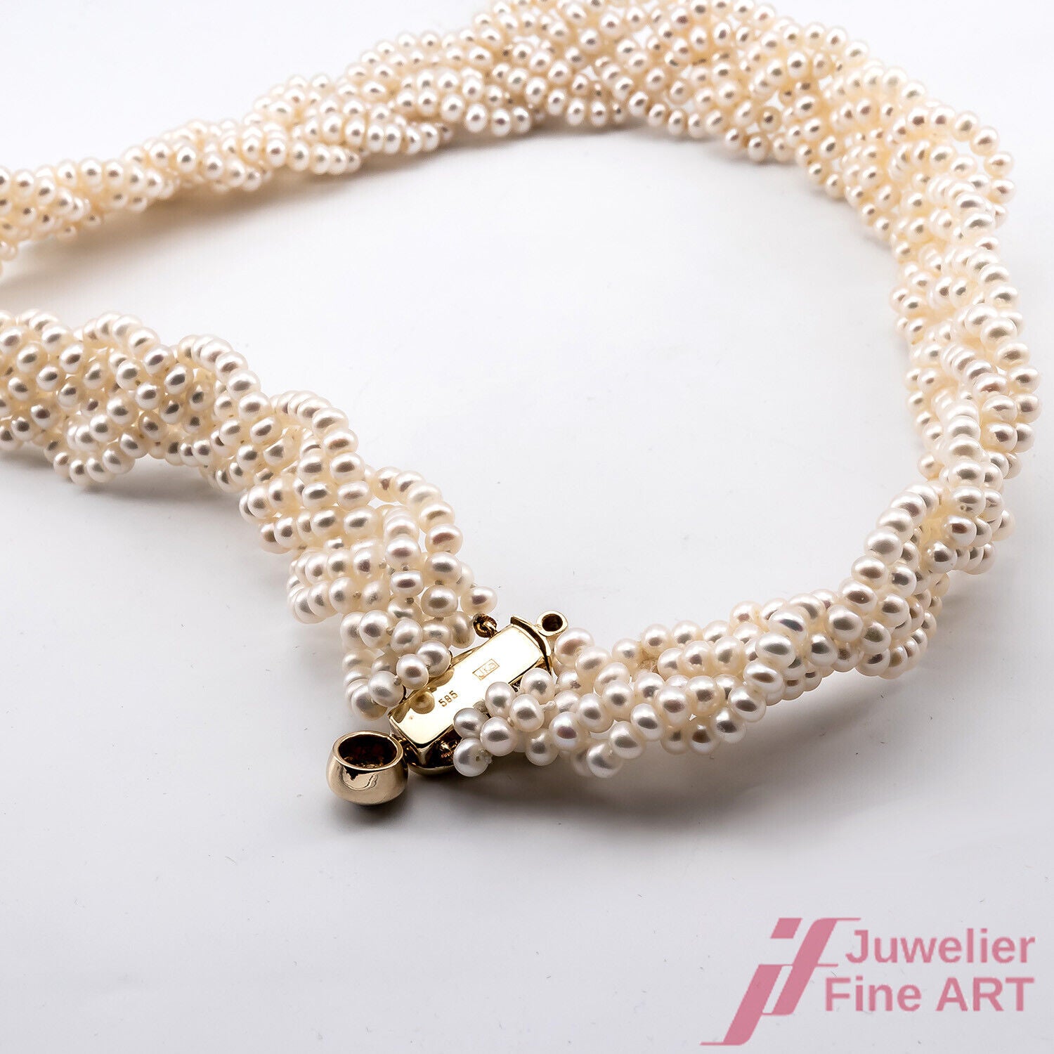Gepflochtenes Perlencollier 14 GG-Schließe u. 2 Diam. zus. 0,15 TW/vsi - 42 cm
