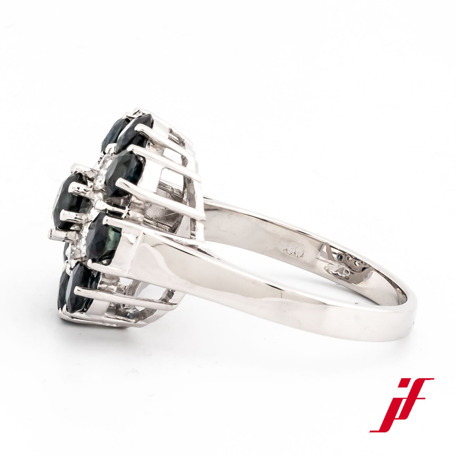 Klassischer Damenring 585/14K Weißgold Saphire Diamanten Brillanten 56 TOP