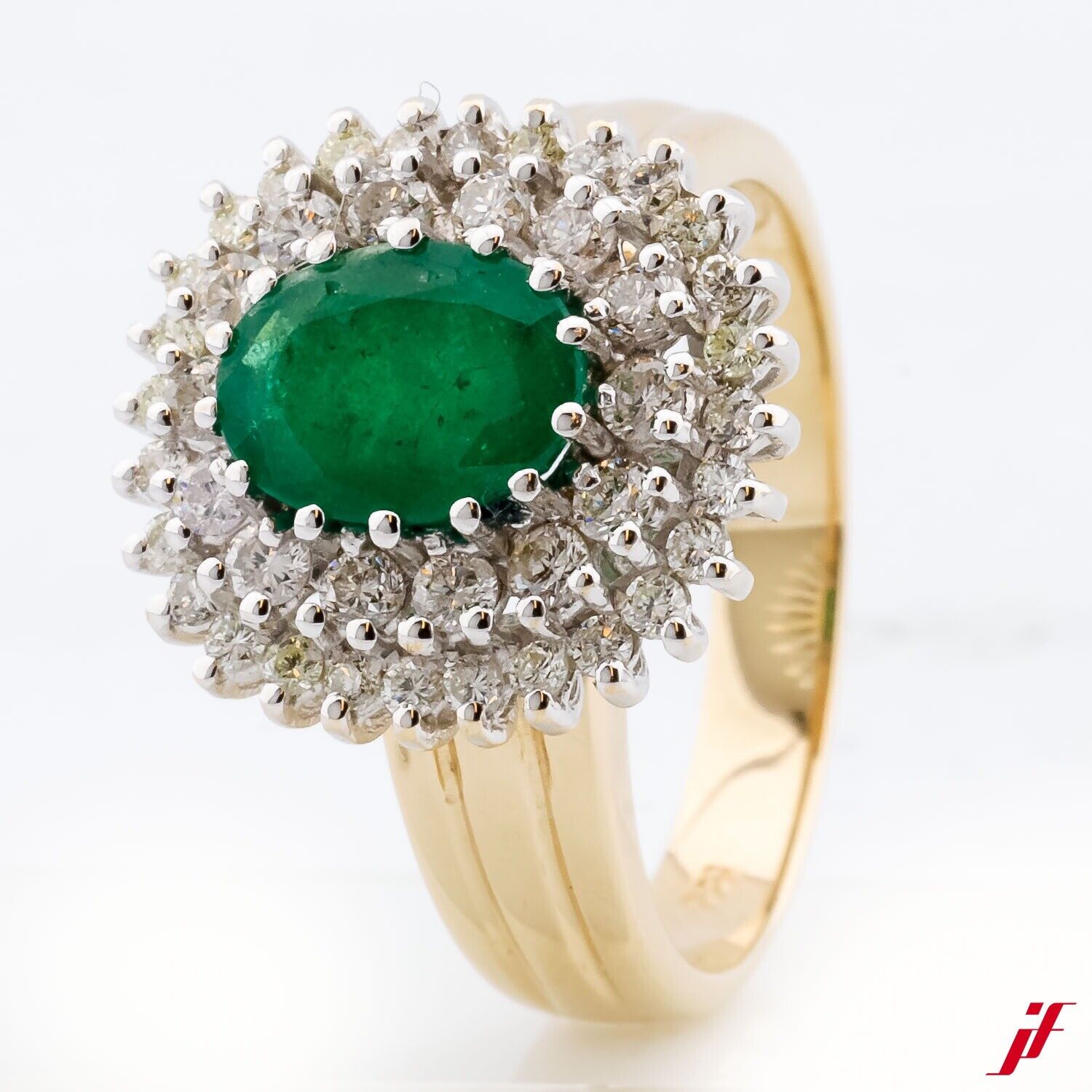 Ring 585/14K Gelbgold Weißgold 2,5 ct Smaragd Diamanten Brillanten Wert 5.700 €
