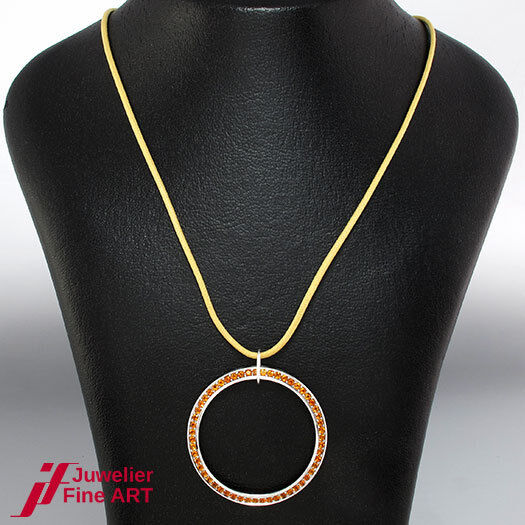 Designer Anhänger- Stahl - Citrine - beige Textilschnur - Ø 42mm - 8,4g