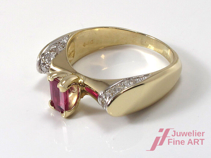 Ring 14K/585 Gelb-Weißgold mit 1 Rubin + 14 Diamanten ca. 0,30 ct -Gr. 56 -5,2 g