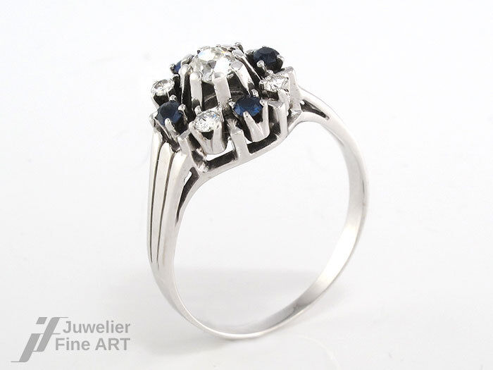 Ring - 4 Saphire + Diamantbesatz ges. ca 0,56 ct W-P1 in 18K Weißgold - 4,6 g