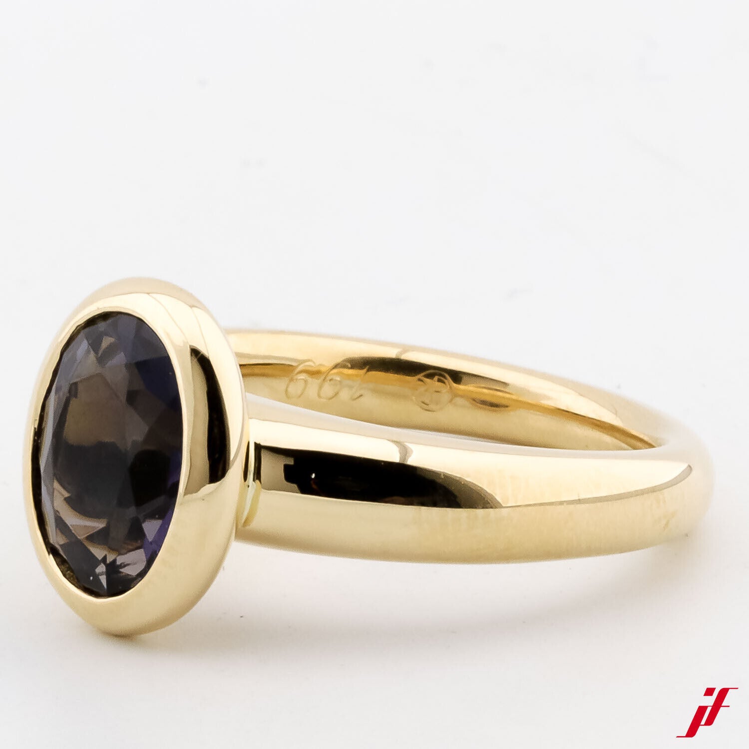 Ring 750/18K Gelbgold 1 Cordierit ca. 4,0 ct 9,4 mm x 8,0 mm Weite 53,5