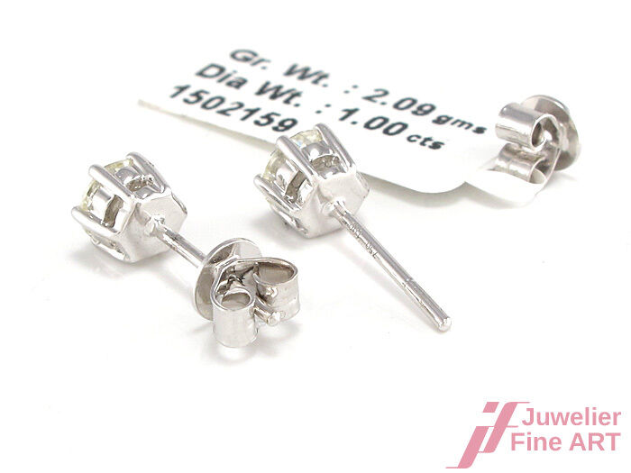 Ohrstecker in 18K/750 Weißgold mit 2 Brillanten 1 ct leicht getönt/SI - 1,9 g
