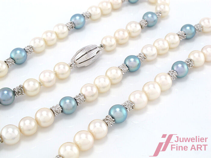 Akoya-Perlencollier *weiß-blau* 750/18K Weißgoldschließe - 66 cm - 52,4 g