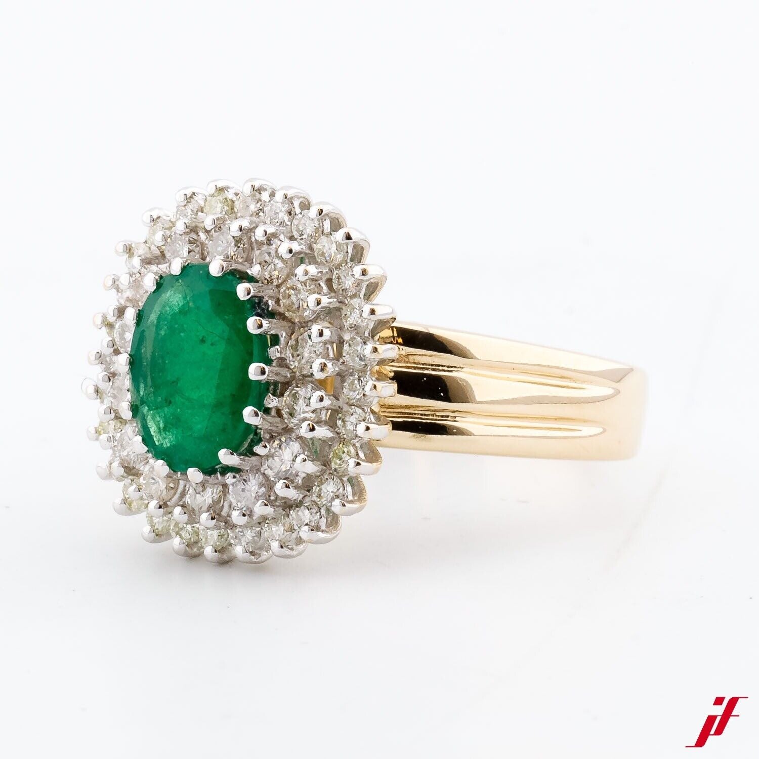 Ring 585/14K Gelbgold Weißgold 2,5 ct Smaragd Diamanten Brillanten Wert 5.700 €