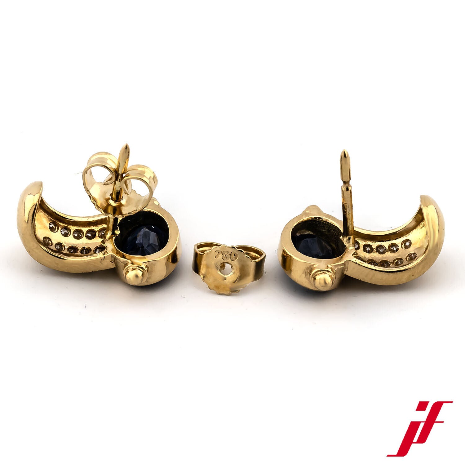 Ohrstecker 750/18K Gelbgold 2 Saphire Diamanten Brillanten 4,9 g Paar