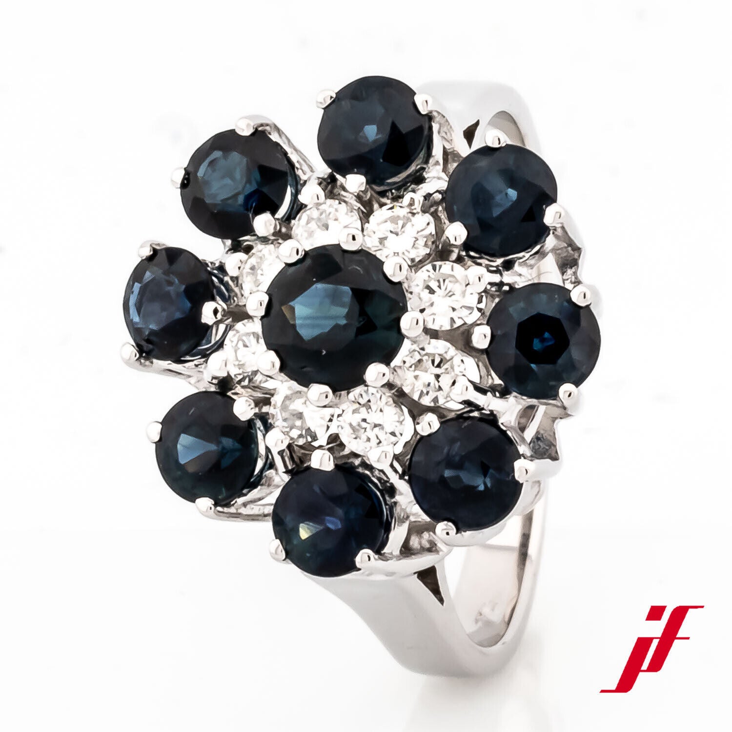 Klassischer Damenring 585/14K Weißgold Saphire Diamanten Brillanten 56 TOP