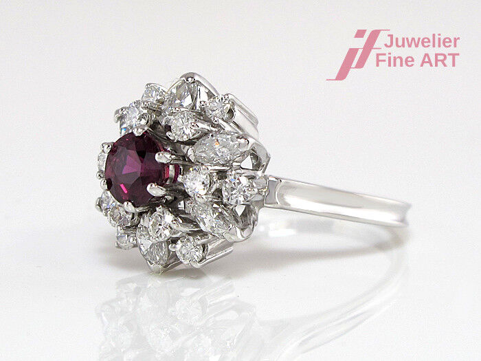 Ring - 14K WG - Diamantbes. ca.1 ct TW/SI & 1 Rubin ca. 0,60 ct - Gr. 54 - 5 g