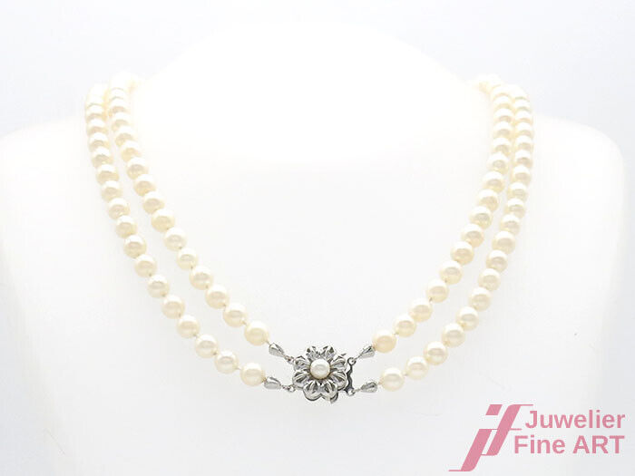 Perlencollier 2-reihig 14K/585 WG-Schließe - 117 Akoyaperlen - 44,39 g - 40 cm