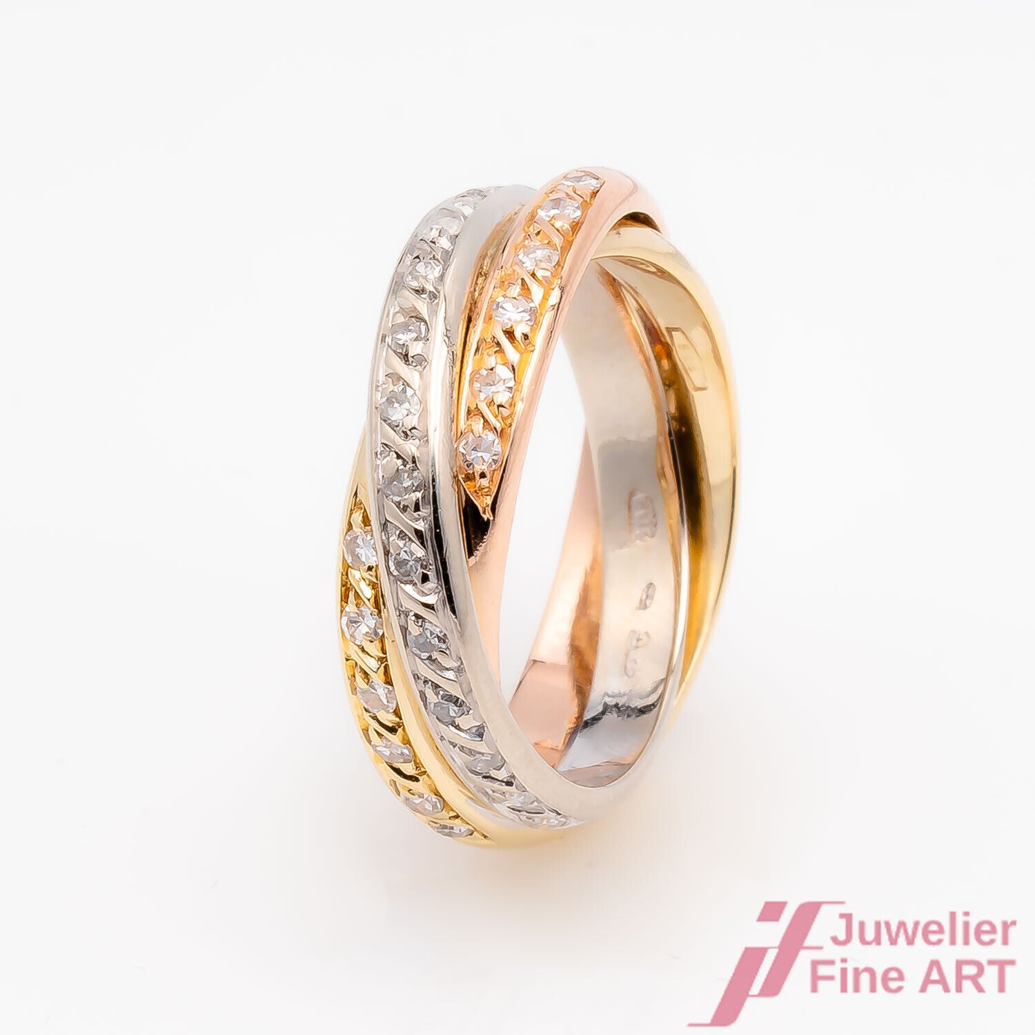 Ring 3-farbig 750/18K Gelbgold Rotgold Weißgold Diamanten Brillanten Größe 49