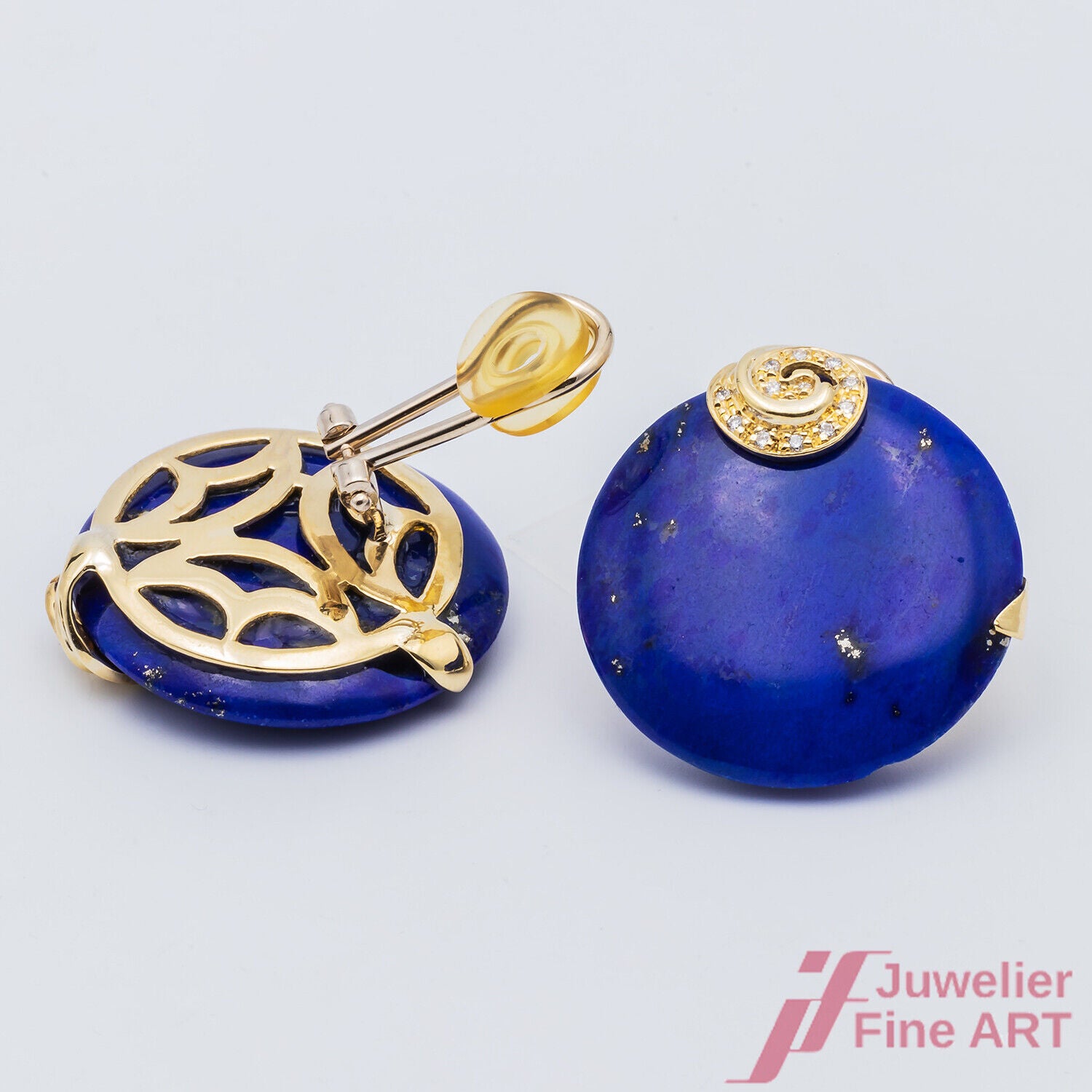 Ohrringe Ohrclips Lapislazuli 750/18K Gelbgold rund Diamanten Brillanten