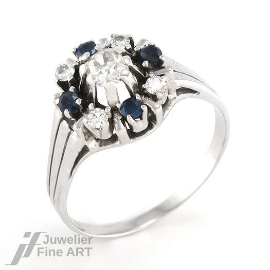 Ring - 4 Saphire + Diamantbesatz ges. ca 0,56 ct W-P1 in 18K Weißgold - 4,6 g