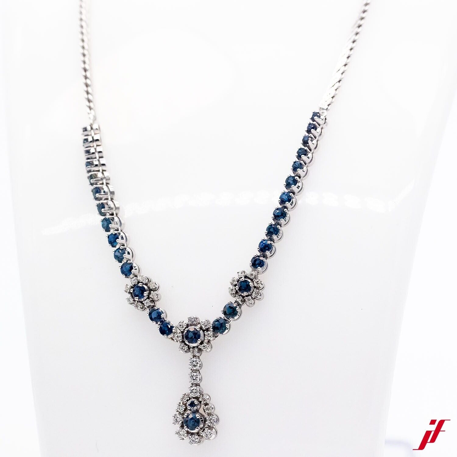 Collier 18K Weißgold 36 Diamanten 1,5ct 31 Saphire 4,0ct 41cm Wert 6.800€