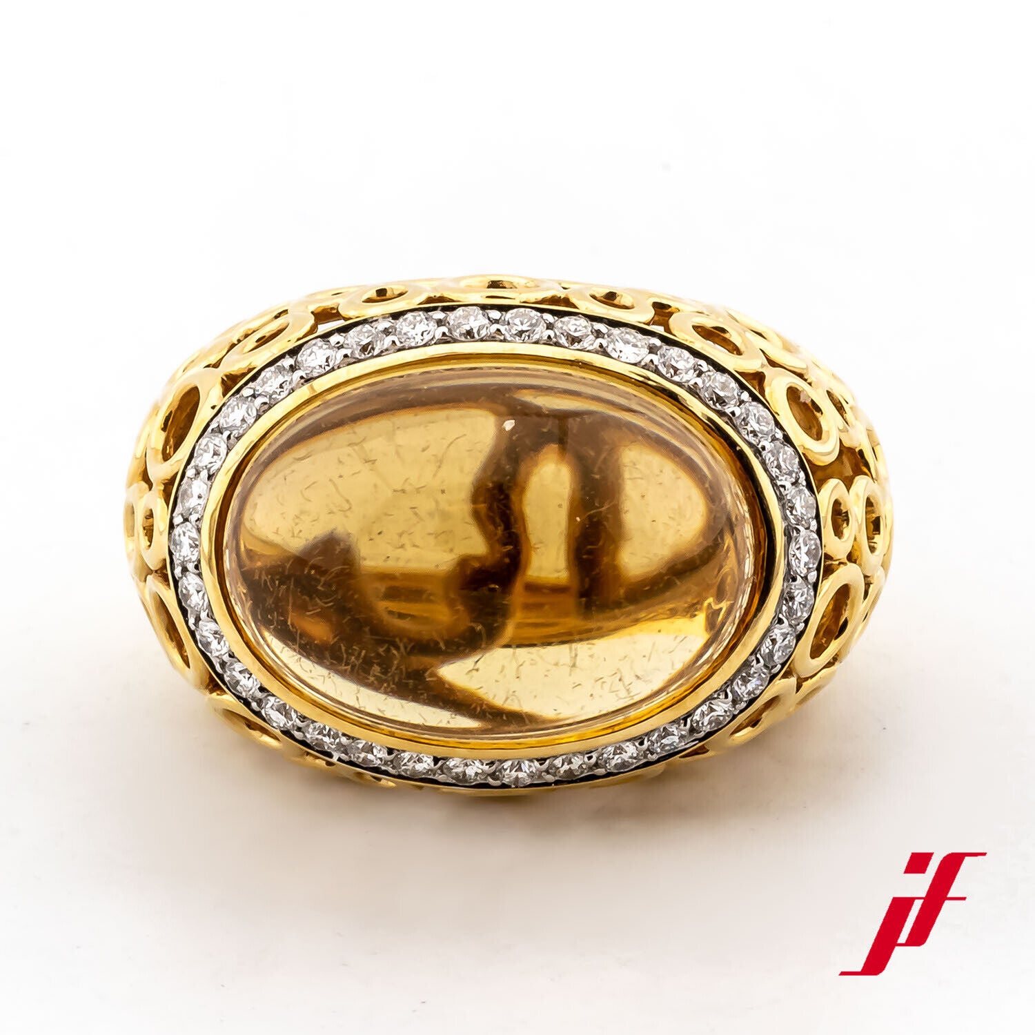 Ramon Kuppelring 750/18K Gelbgold 1 Citrin Cab. Diamanten Brillanten 53 TOP Neu