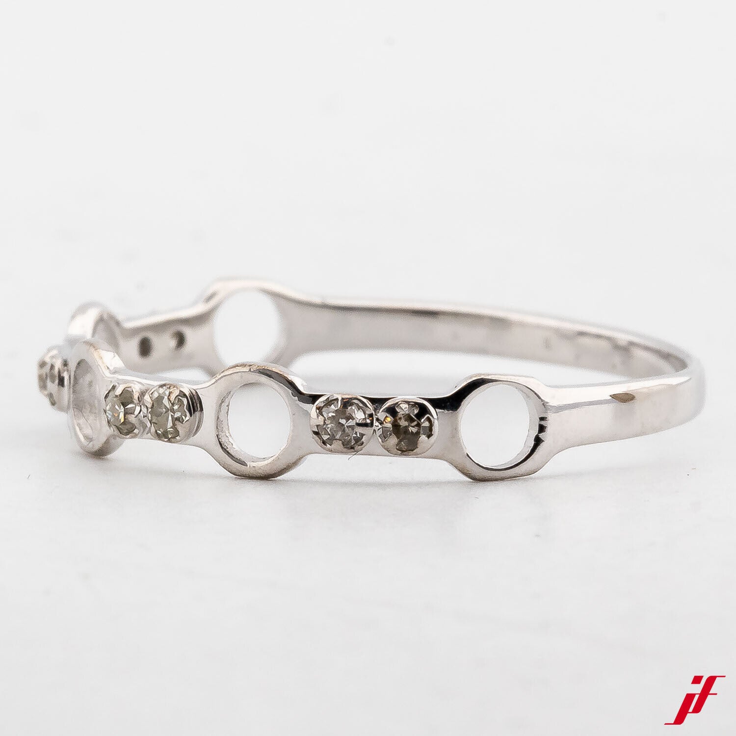 Bandring 585/14K Weißgold 6 Diamanten Achtkant 54