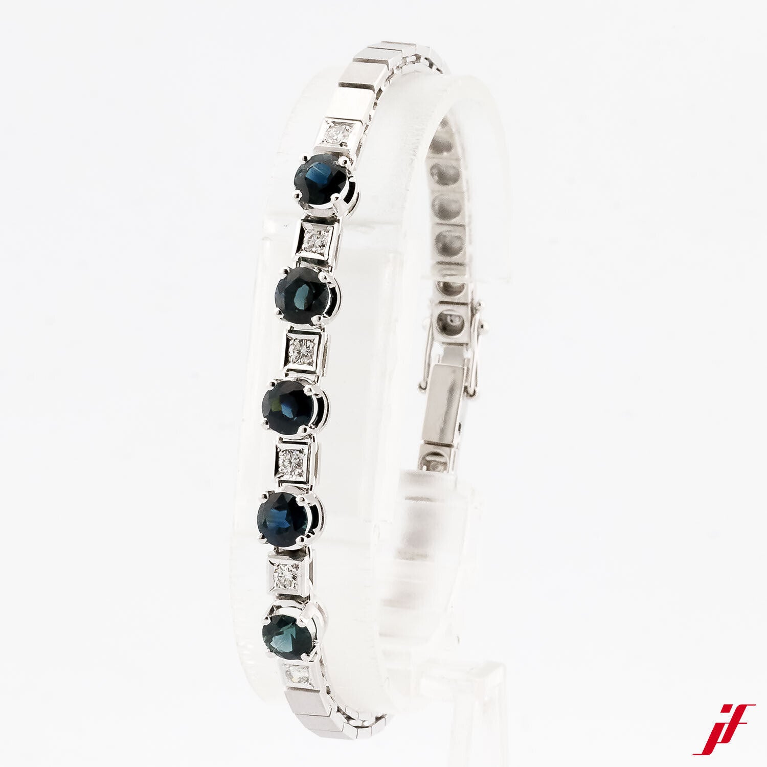 Armband 14K Weißgold 5 Saphire ca. 3,0 ct 6 Diamanten ca. 0,30 ct TW/si1 17 cm