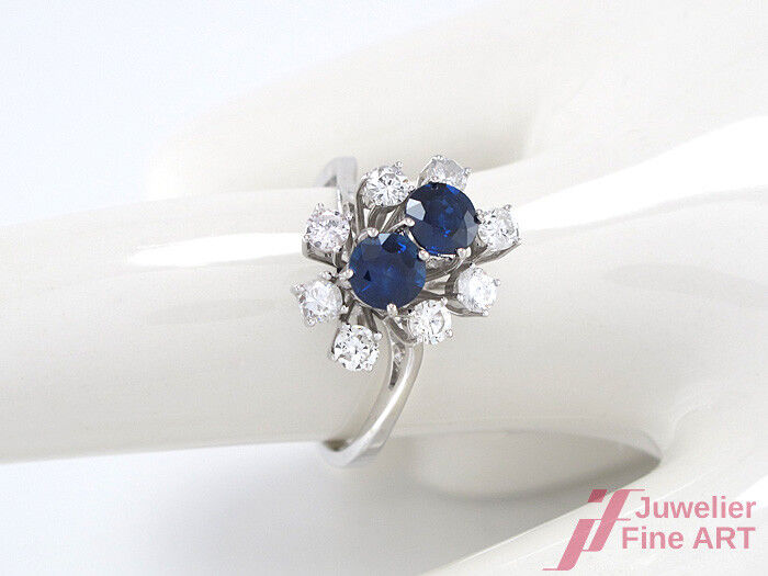 Ring 750/18K Weißgold - 2 Saphire + 8 Brillanten ca. 0,80 ct - 4,4 g - Gr. 58