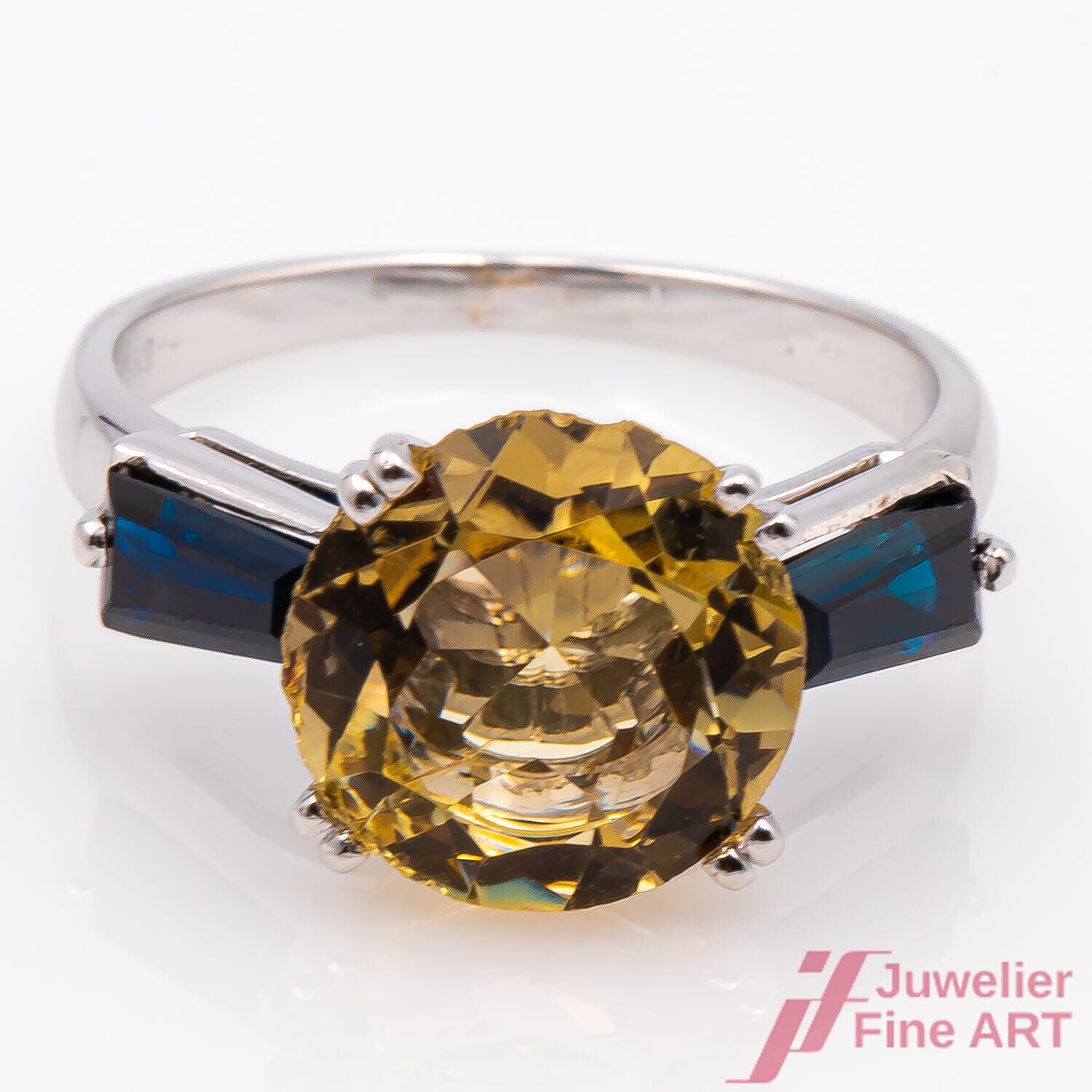 Ring 585/14K Weißgold Citrin Goldtopas Saphire Safire Größe 45