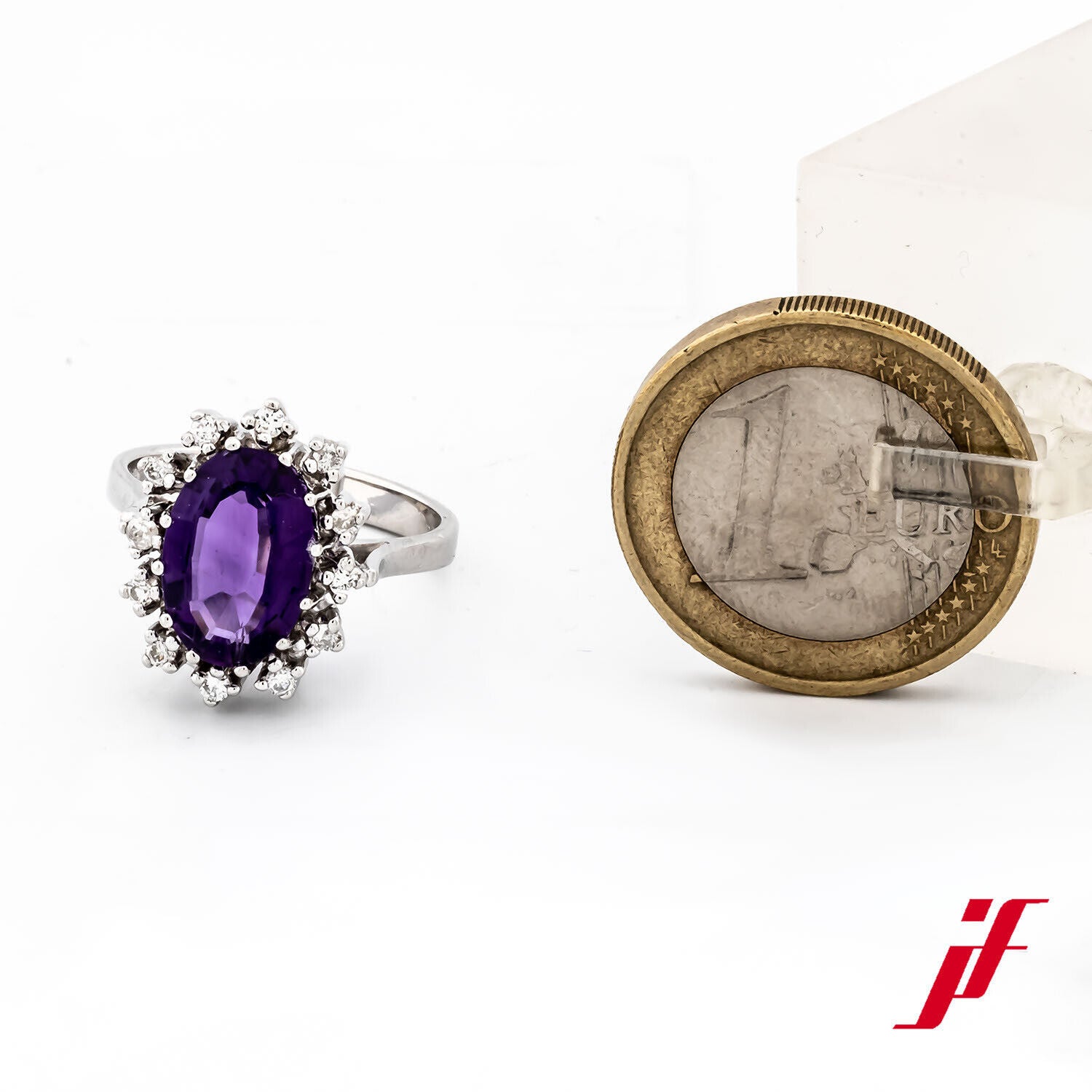 Ring 585/14K Weißgold 1 Amethyst 4,0 ct 12 Diamanten Brillanten 0,24 ct TOP