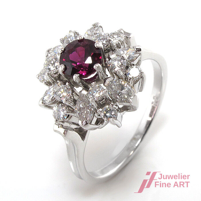 Ring - 14K WG - Diamantbes. ca.1 ct TW/SI & 1 Rubin ca. 0,60 ct - Gr. 54 - 5 g