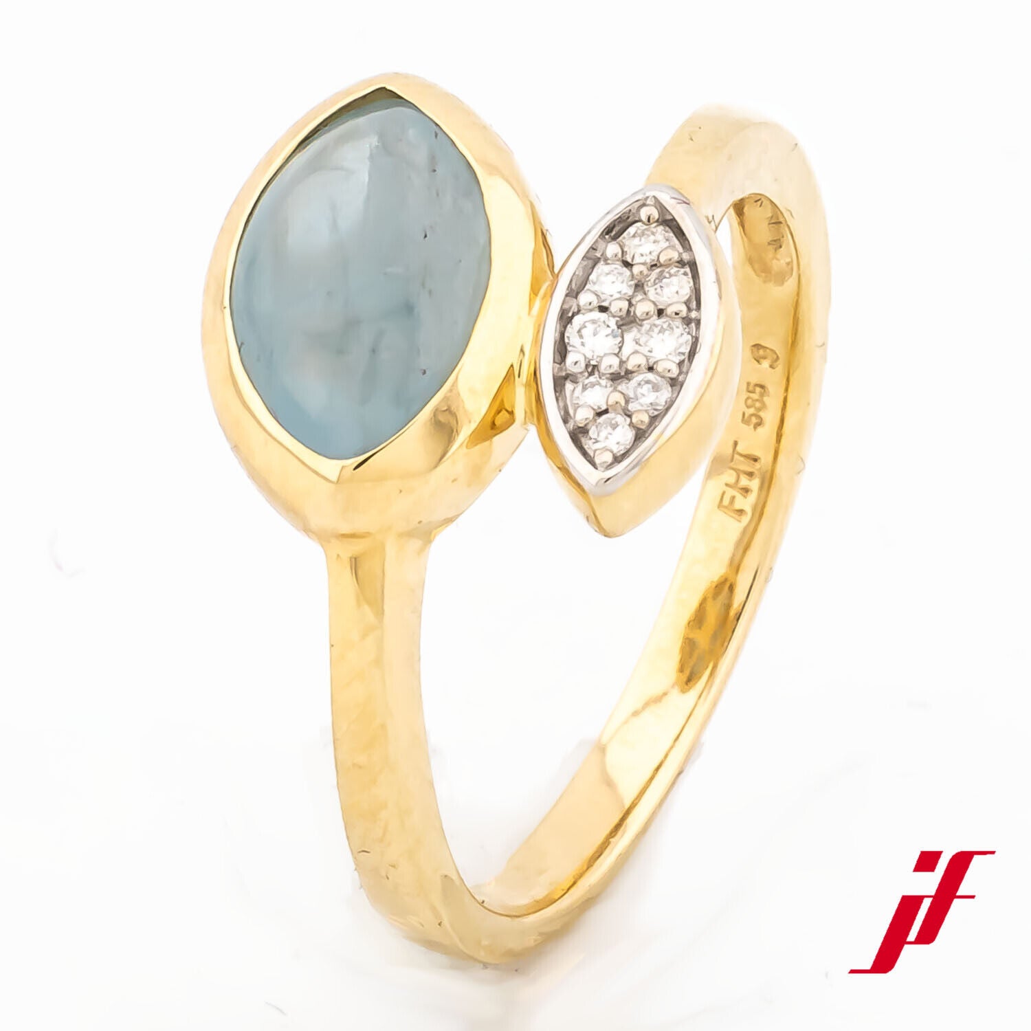 Ring 585/14K Gelbgold Diamanten Brillanten 1 Aquamarin Größe 56 Neuware