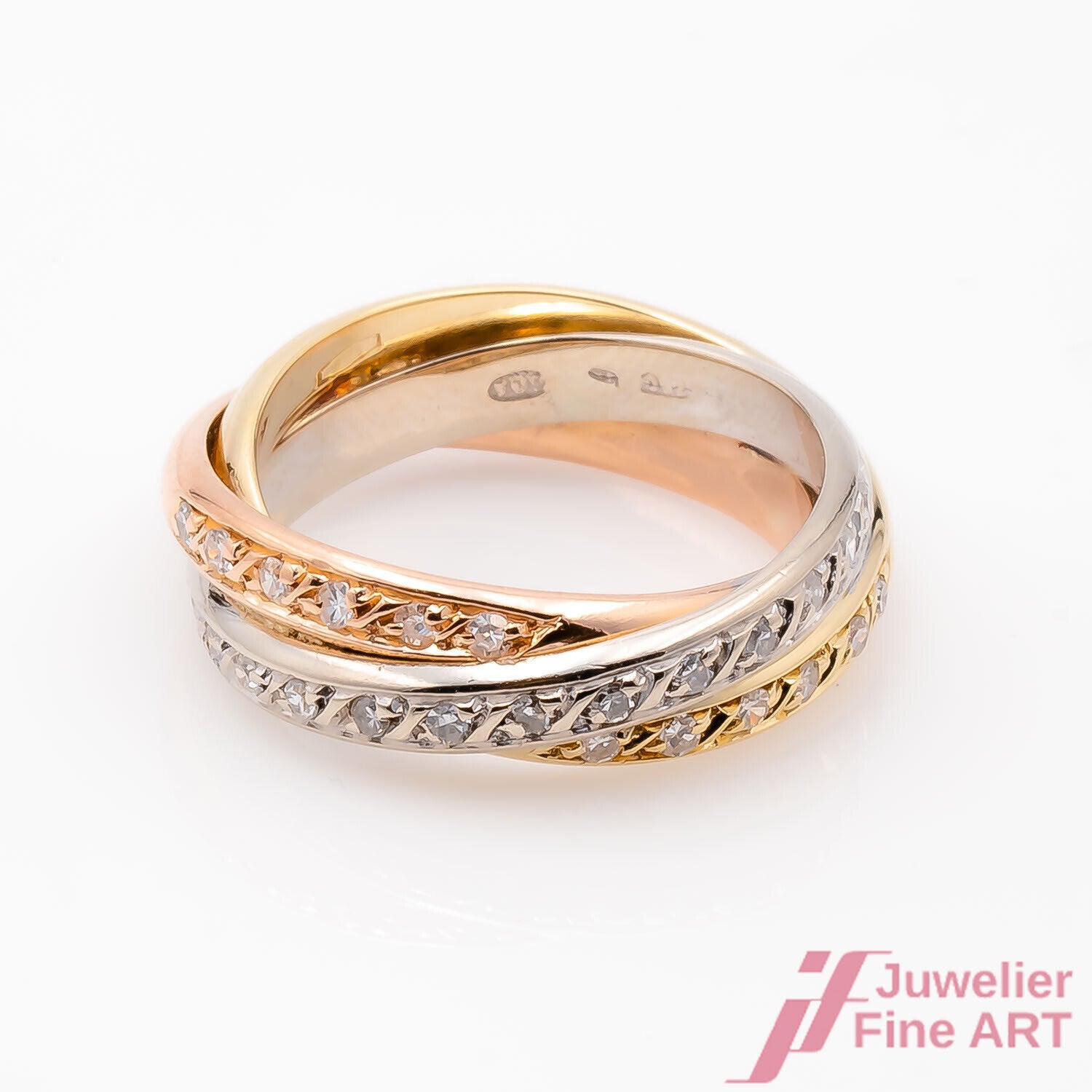 Ring 3-farbig 750/18K Gelbgold Rotgold Weißgold Diamanten Brillanten Größe 49