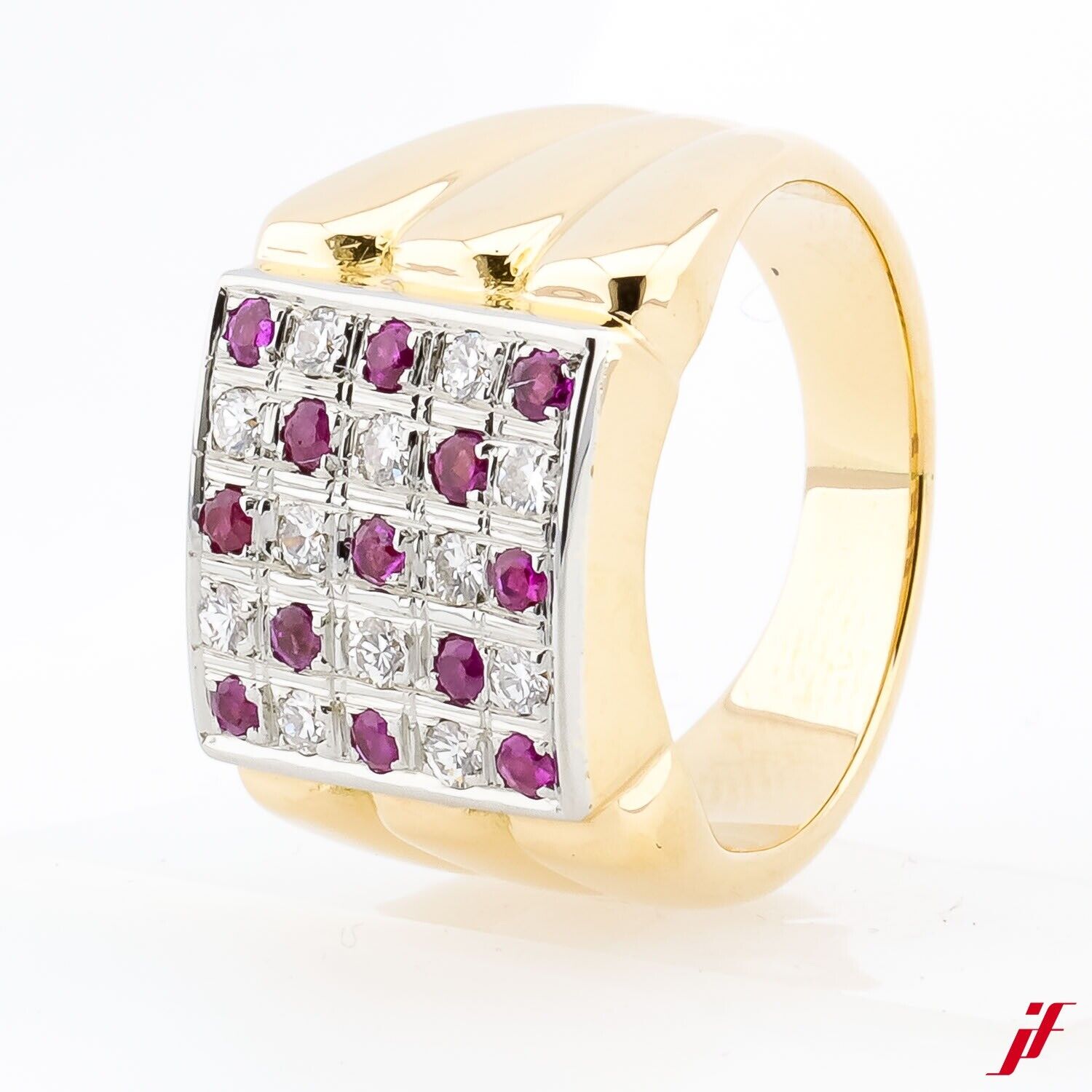 Ring 750/18K Gelbgold Weißgold 0,5 ct Rubine 0,6 ct TW/VS Diamanten Brillanten