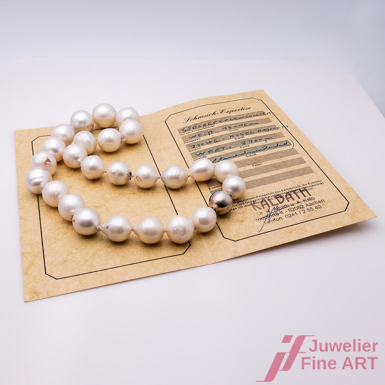 Perlenkette - 18K/750 Weißgold - 25 Südseeperlen - Ø 13 mm > 16 mm - 40 cm