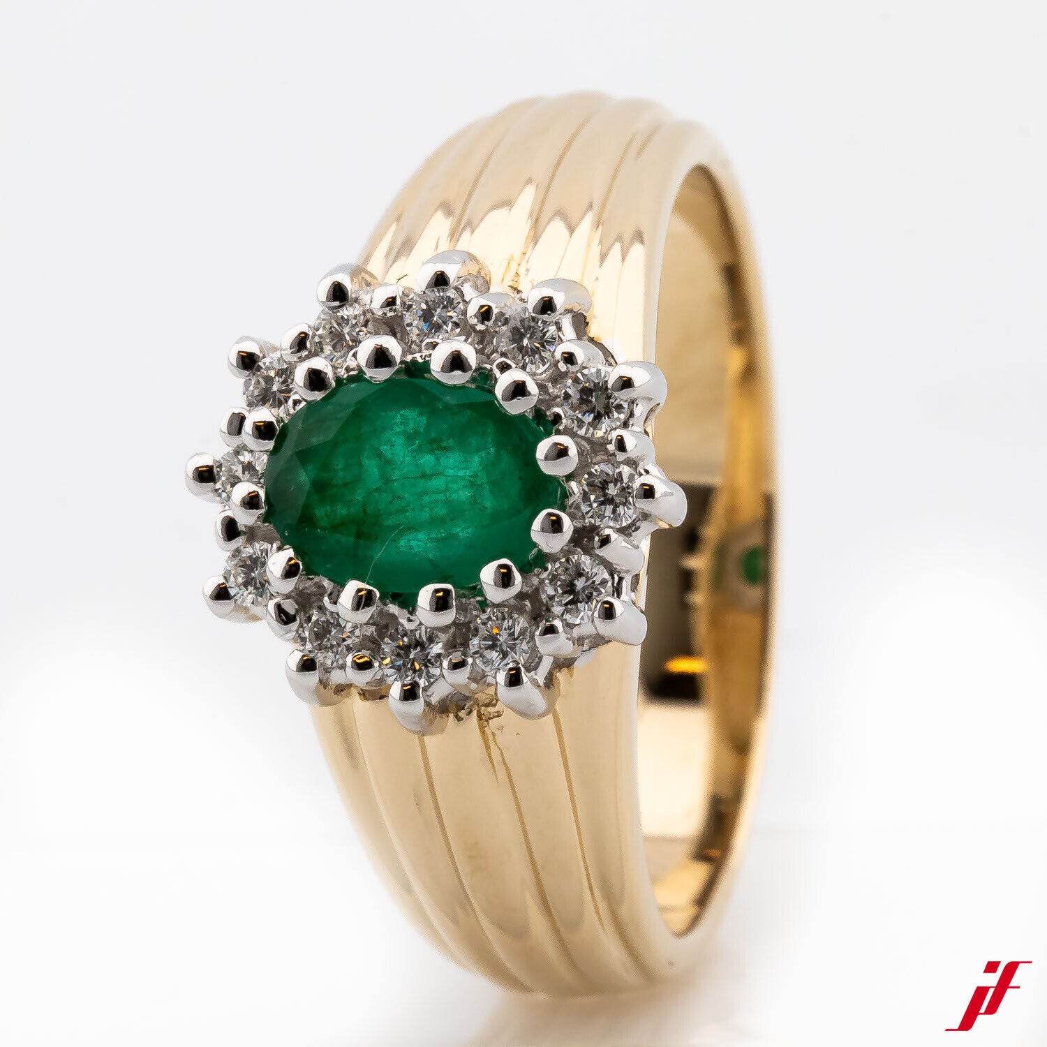 Klassischer Damenring 585/14K Gold 1 Smaragd Diamanten Brillanten 58 TOP