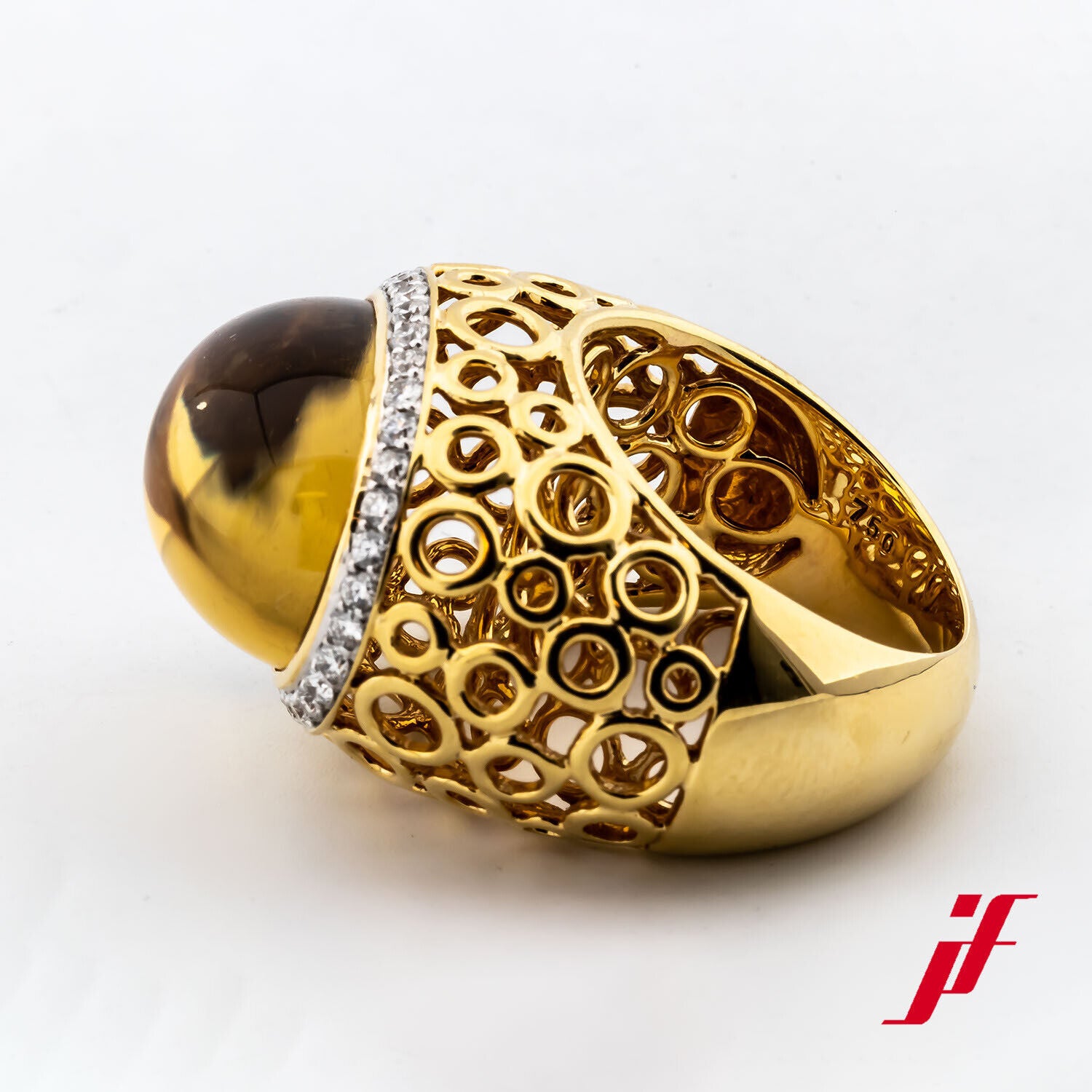 Ramon Kuppelring 750/18K Gelbgold 1 Citrin Cab. Diamanten Brillanten 53 TOP Neu