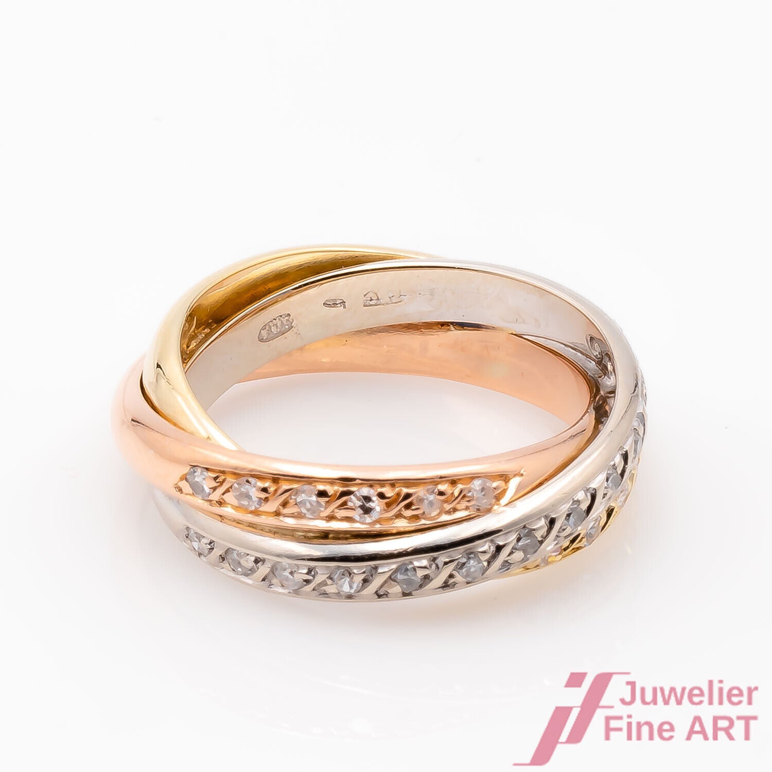 Ring 3-farbig 750/18K Gelbgold Rotgold Weißgold Diamanten Brillanten Größe 49