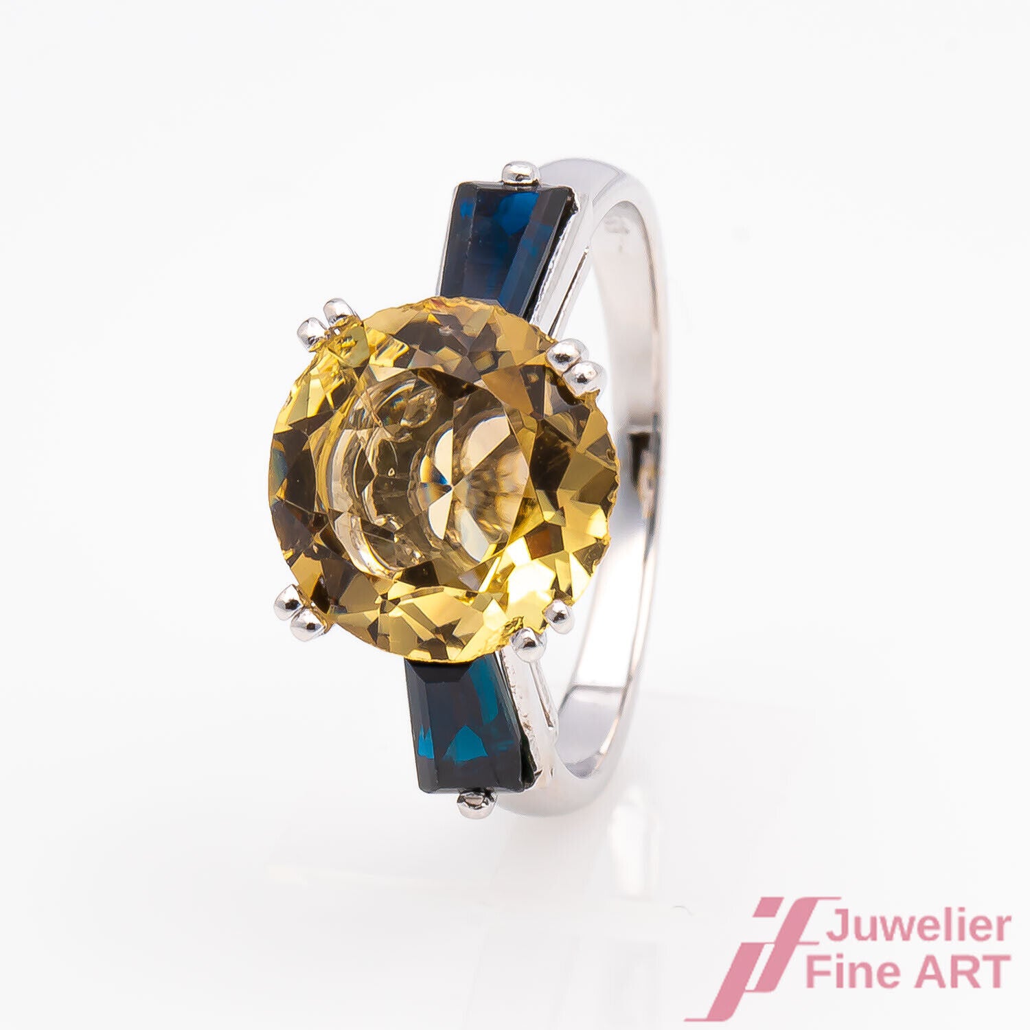 Ring 585/14K Weißgold Citrin Goldtopas Saphire Safire Größe 45