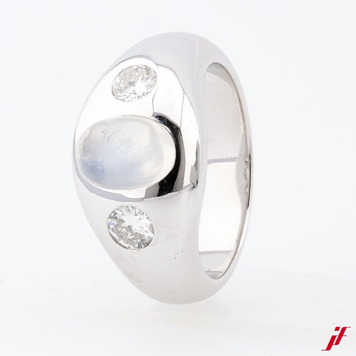 Ring 750/18K Weißgold - Mondstein + Diamanten ca. 0,5 ct TW/VVS - Gr. 59 - 17g
