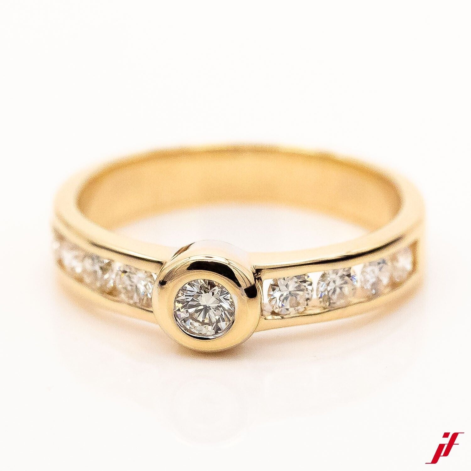 Ring 585/14K Gelbgold 9 Diamant Brillant ca 1,0 ct H/VS Gr.59 - Wert 5.900€