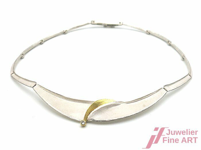 Collier in 925er Silber mit 18K GG - 1 Diamant 0,01 ct W/P - 29,7 g - 38 cm