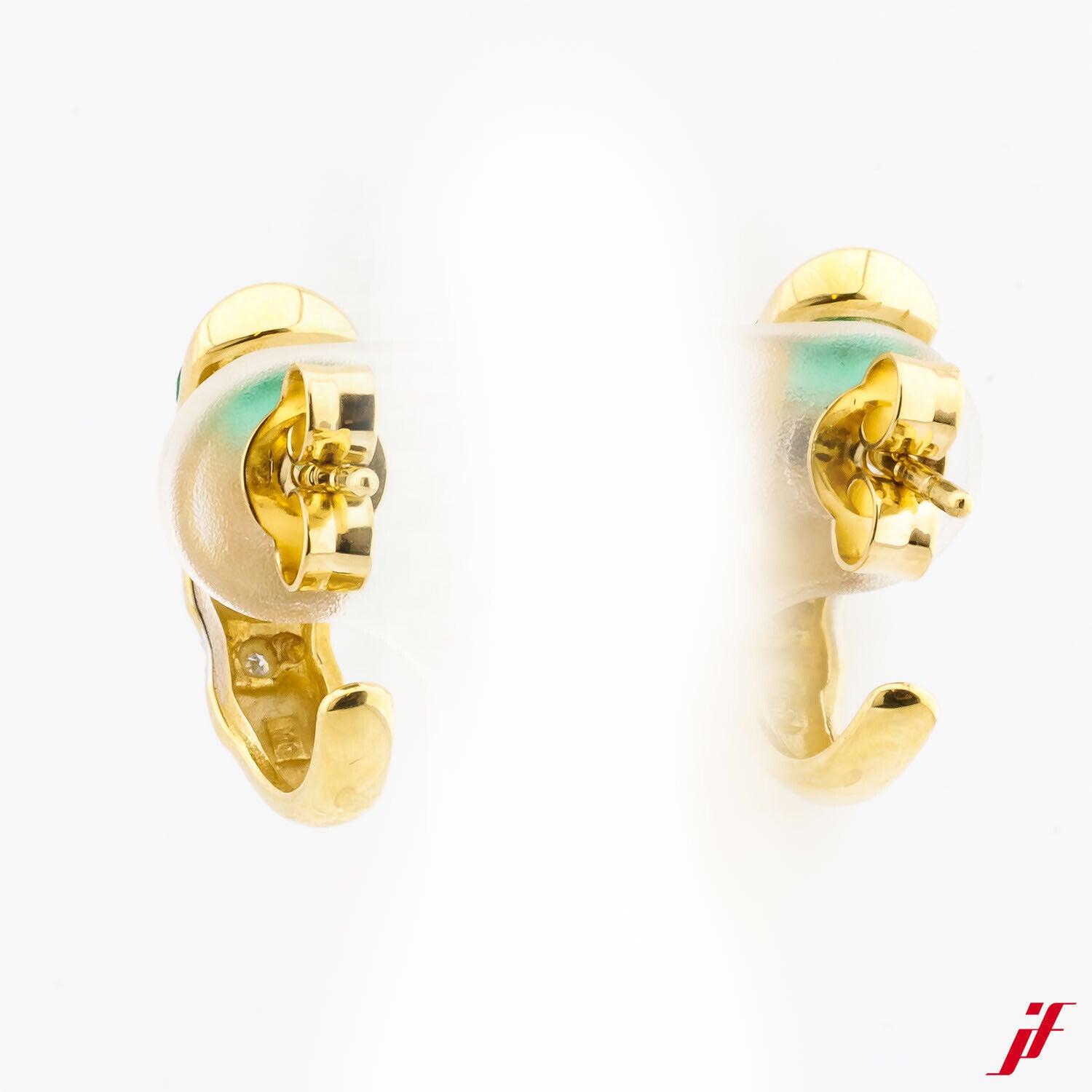 Ohrstecker Halbcreolen 18K Gold 2 Smaragde 0, 40 ct 4 Diamanten zus. 0,04 ct