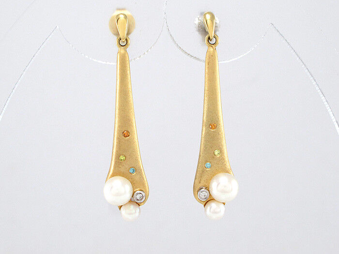 OHRSTECKER Perlen, Diamantbesatz - Fancy und Weiß in 14K/585 GG/WG - 5,6 g
