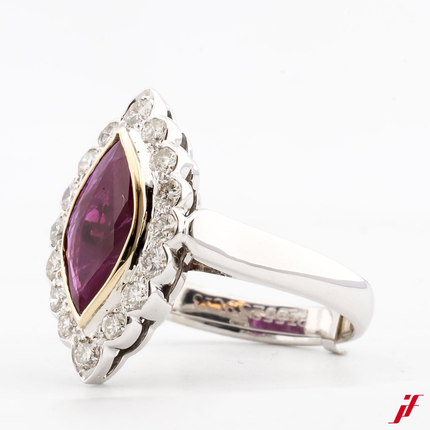 Ring 18K Gold 1 Rubin ca. 1,20 ct 16 Brillanten ca. 0,80 ct 53 Wert 4.900,- *