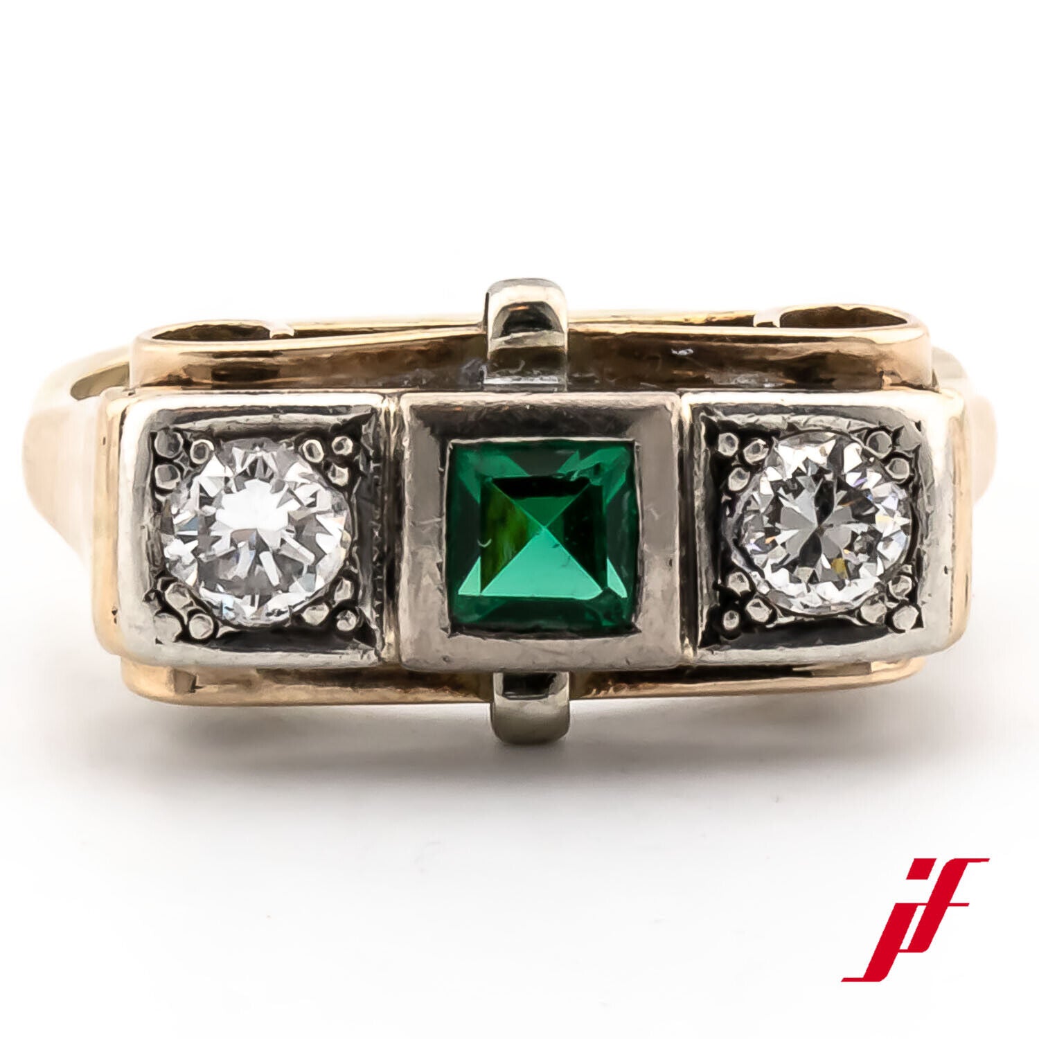 Ring 585/14K Gelbgold 1 Smaragd Diamanten Brillanten Größe 56