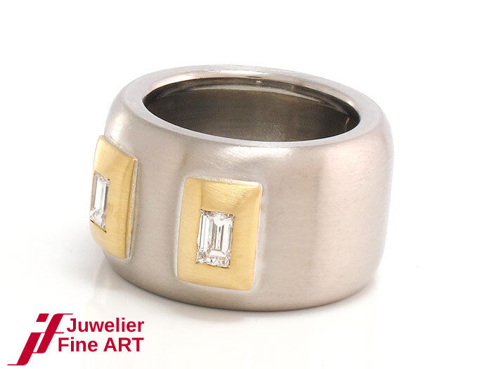 RING mit 2 Diamanten ca. 0,60 ct TW/IF - 585/14K Weiß-/Gelbgold - 20,4 g -Gr. 56