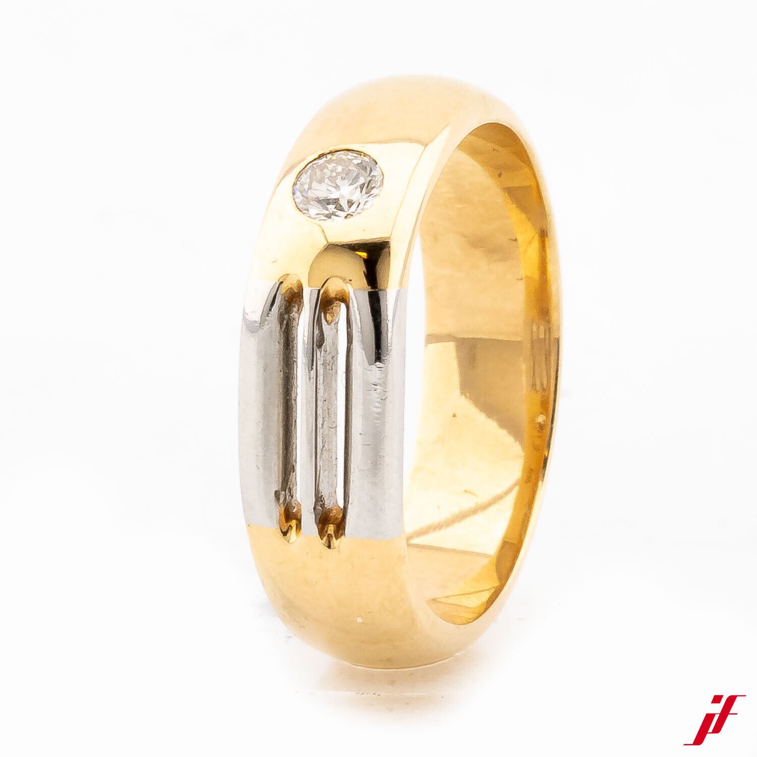 Solitärring 750/18K Gelbgold mit 950 Platin Diamant Brillant 0,13 ct Größe 50