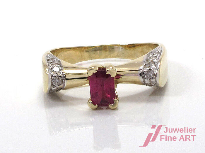 Ring 14K/585 Gelb-Weißgold mit 1 Rubin + 14 Diamanten ca. 0,30 ct -Gr. 56 -5,2 g